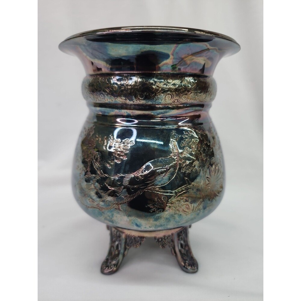 Victorian Meridan B. Quad Plate 'Peacock' Waste Bowl Heavy 'Oil Slick' Patina